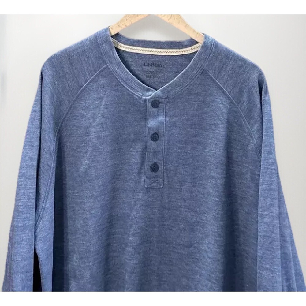 Mens LL Bean Long Sleeve Thermal Button Henley‎ Slightly Fitted Sz 2XL EC